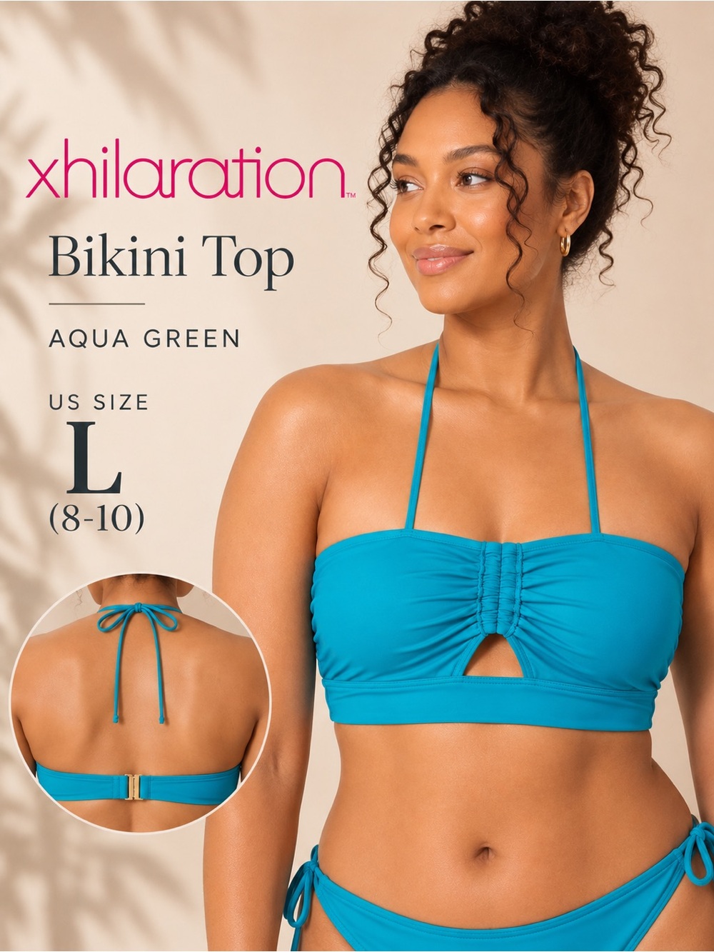 Xhilaration Aqua Green Ruched Halter Bandeau Bikini Top NWT L 8-10